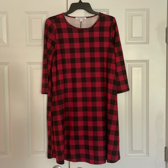 Celebrate Together Buffalo check red &  black long sleeve dress ladies sz  small - Picture 1 of 10